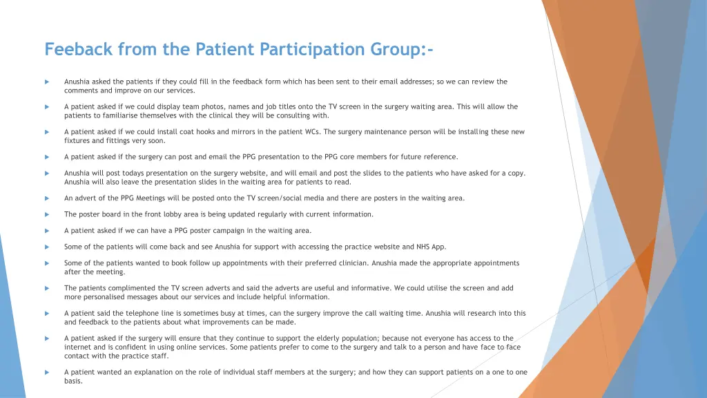 feeback from the patient participation group