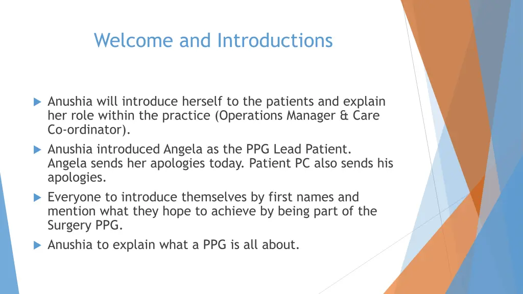 welcome and introductions