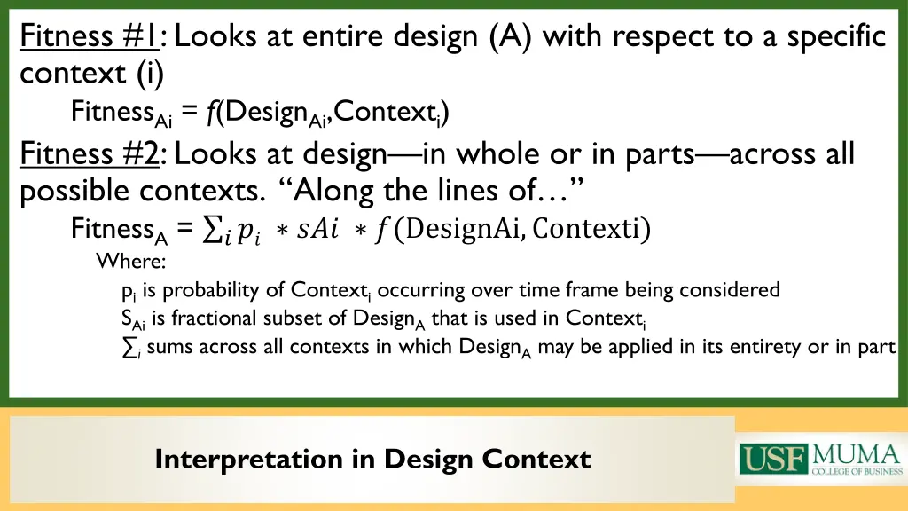 fitness 1 looks at entire design a with respect