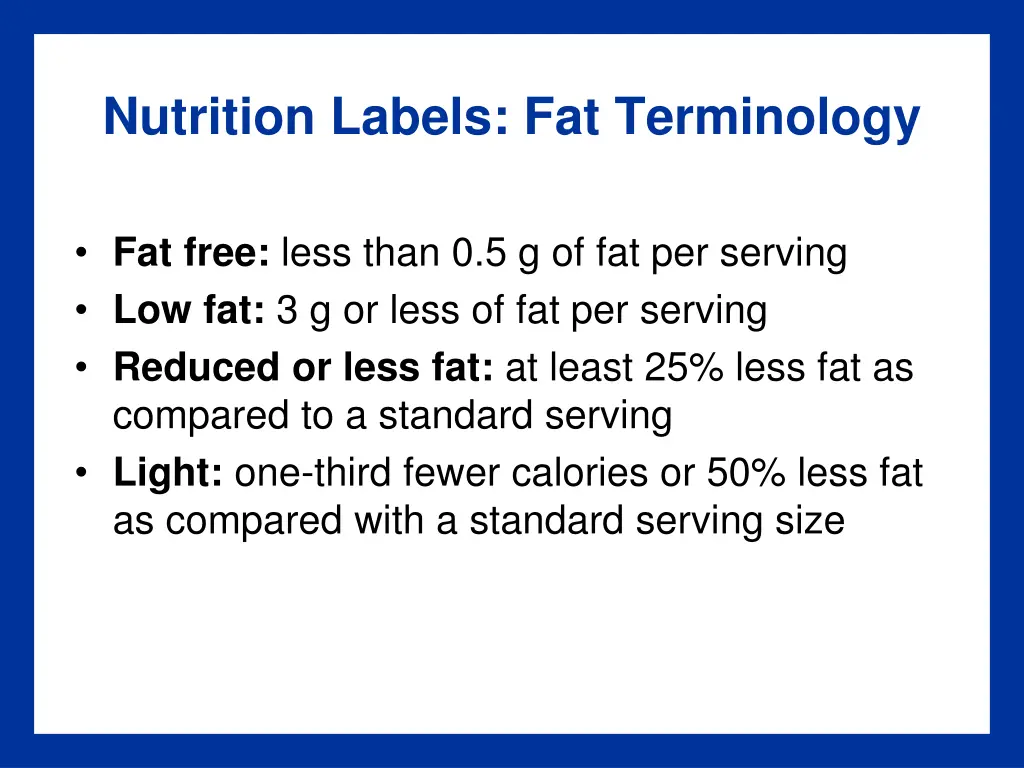 nutrition labels fat terminology