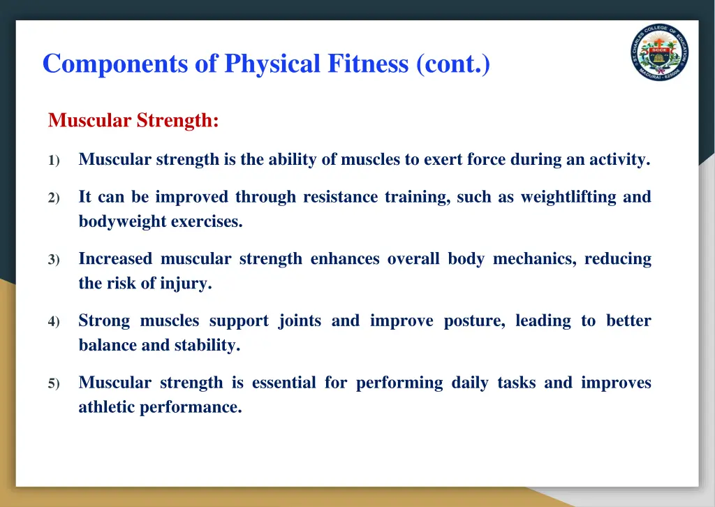 components of physical fitness cont