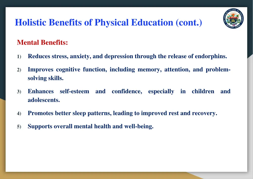 holistic benefits of physical education cont