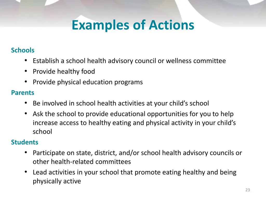 examples of actions 1