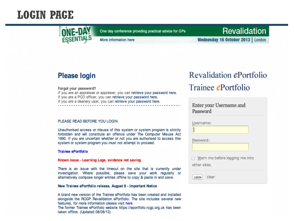 login page