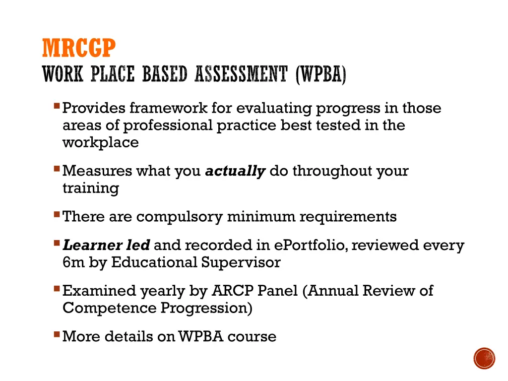 mrcgp work place based assessment wpba provides