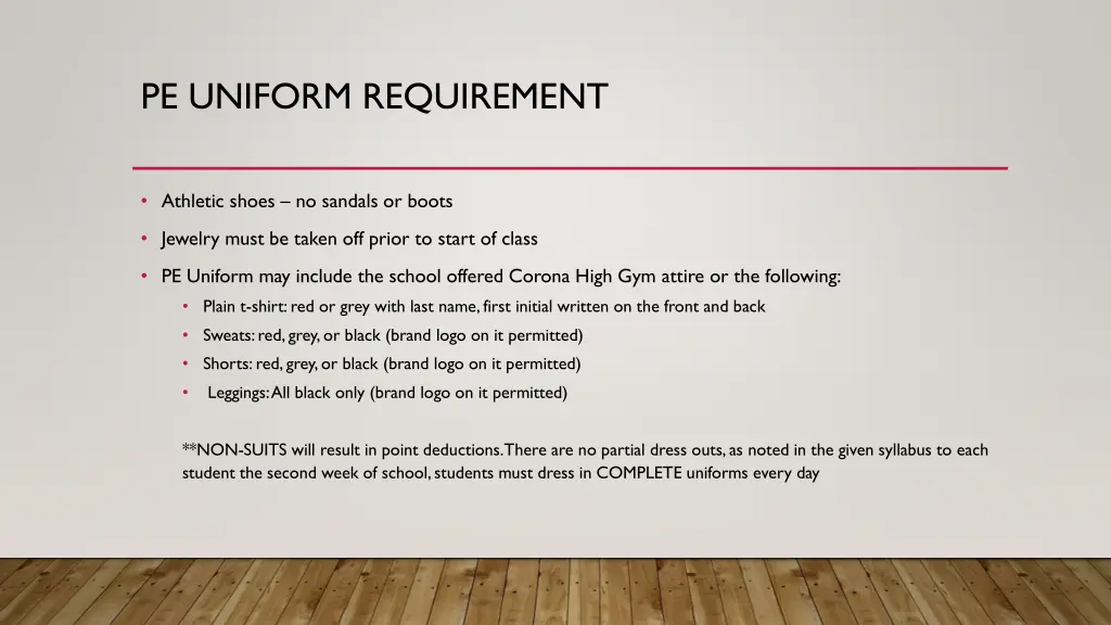 pe uniform requirement