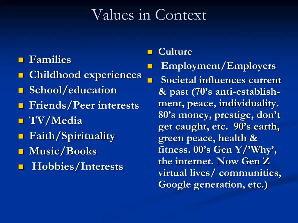 values in context