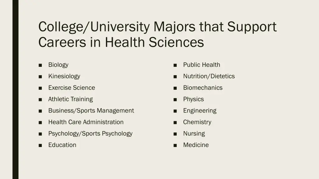 college university majors that support careers
