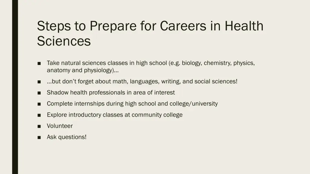 steps to prepare for careers in health sciences