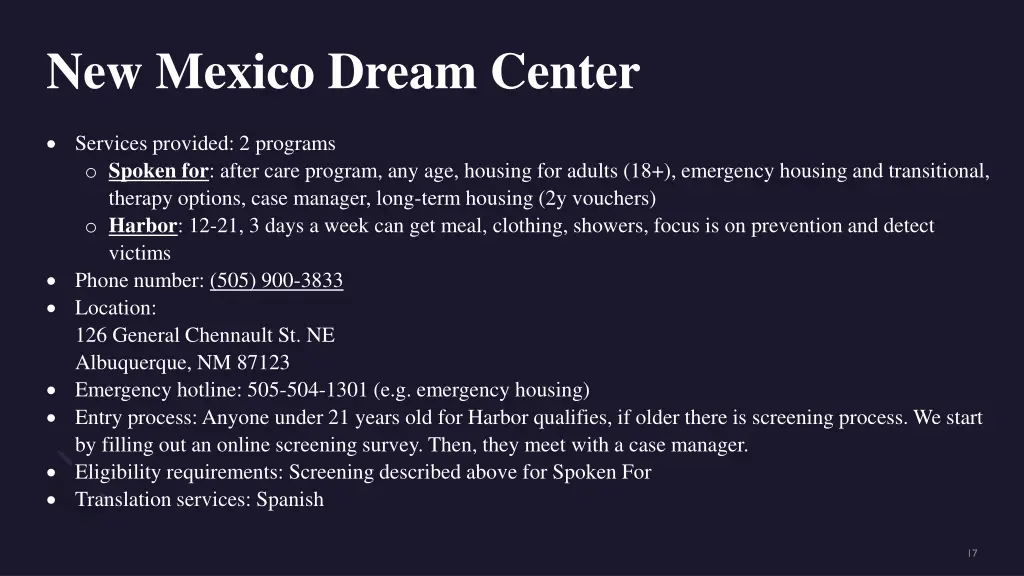 new mexico dream center