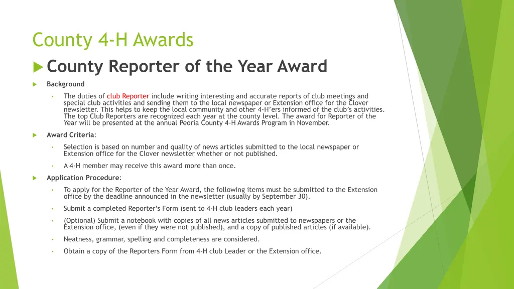 county 4 h awards county reporter of the year