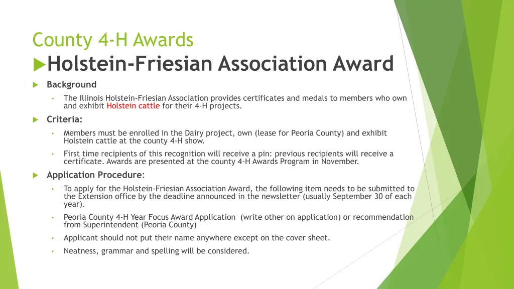 county 4 h awards holstein friesian association