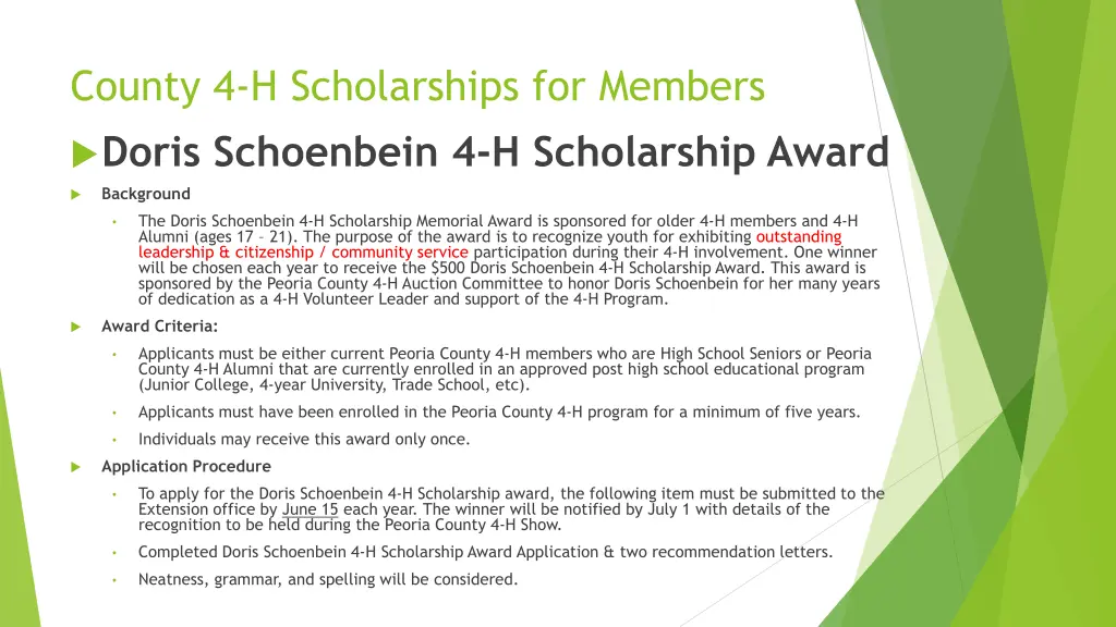 county 4 h scholarships for members