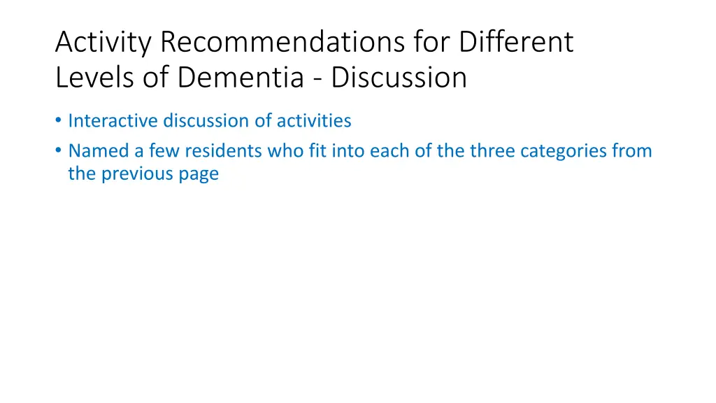 activity recommendations for different levels 1