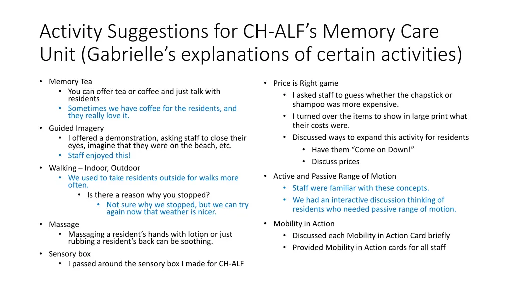 activity suggestions for ch alf s memory care