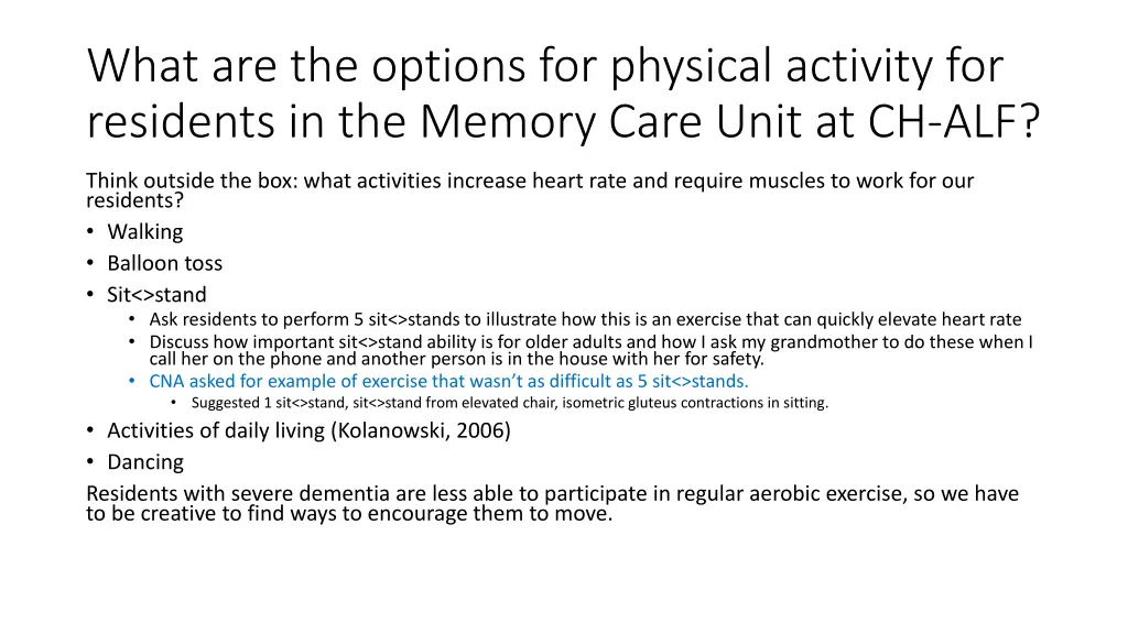 what are the options for physical activity