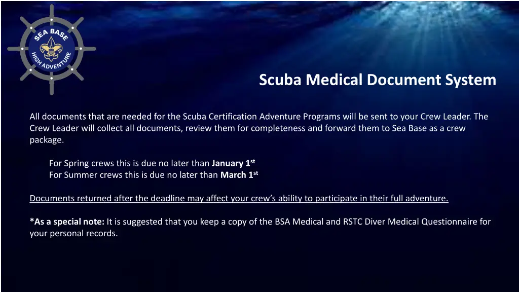 scuba medical document system