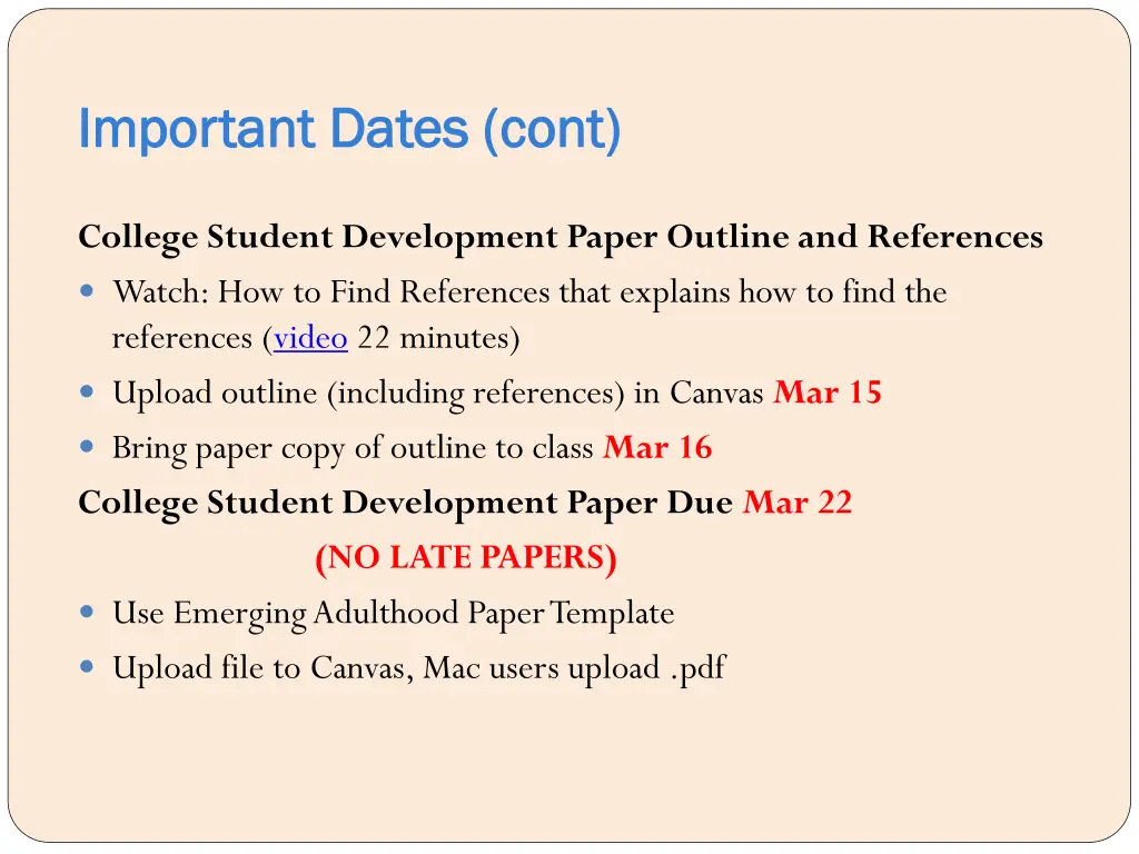 important dates important dates cont