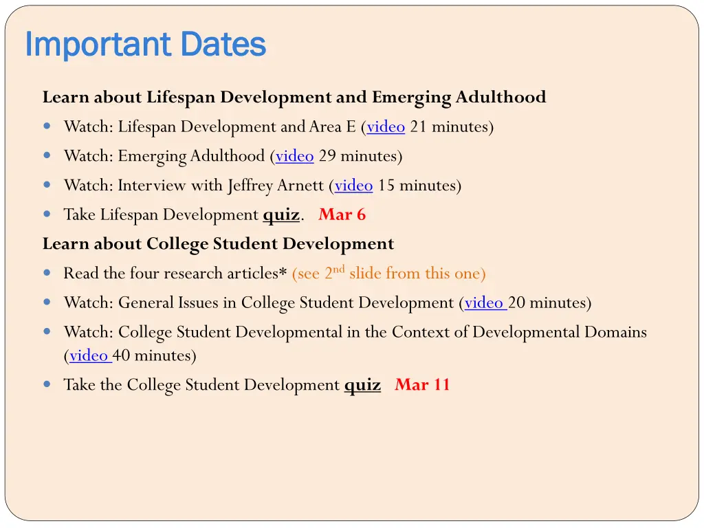 important dates important dates