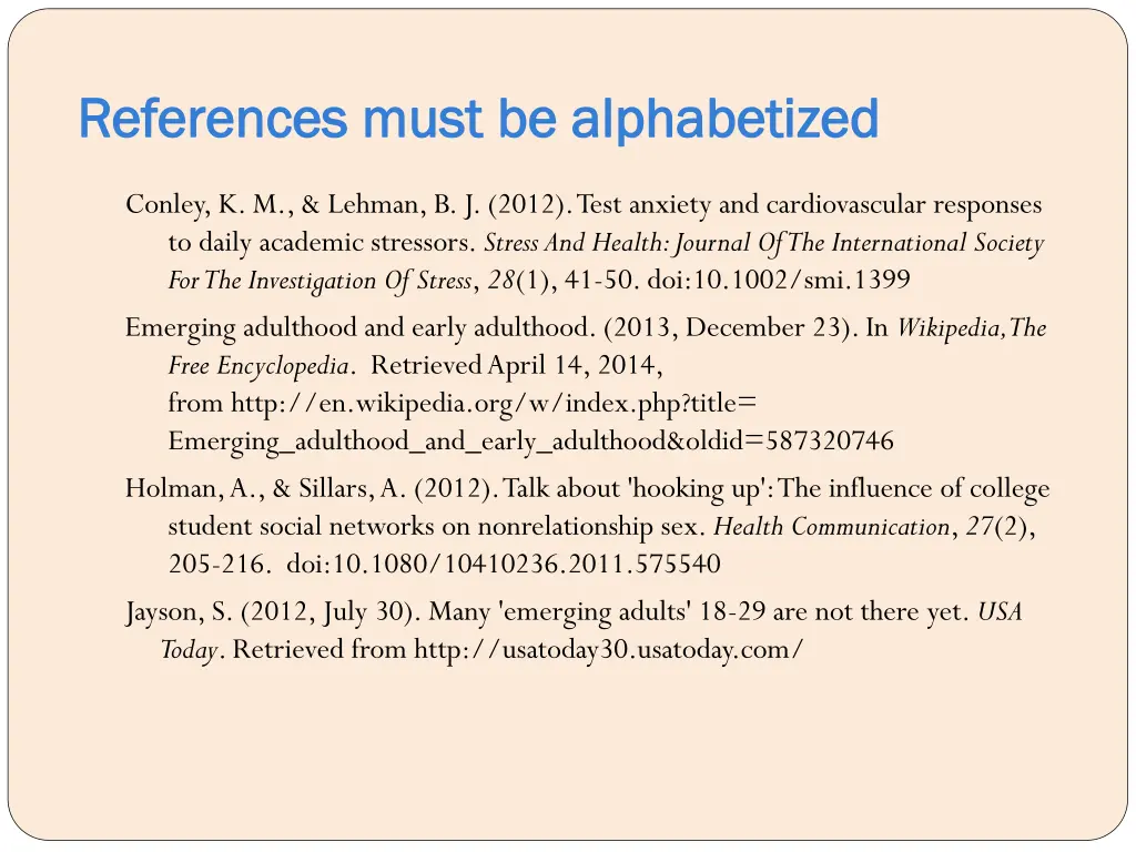 references must be alphabetized references must