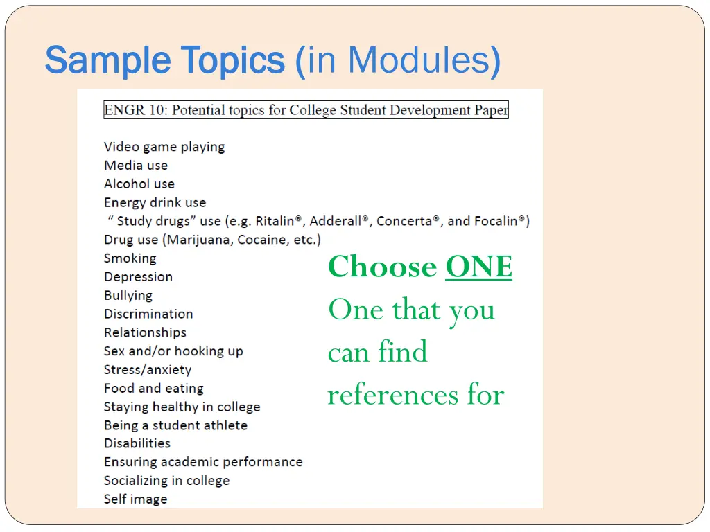 sample topics sample topics in modules