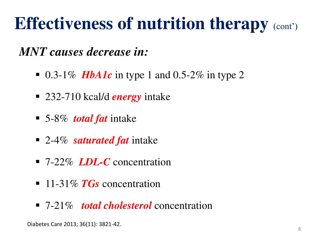 effectiveness of nutrition therapy cont