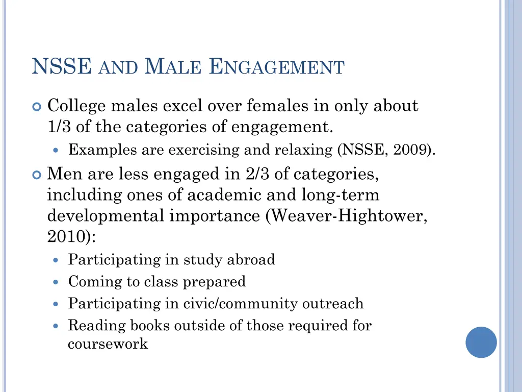 nsse and m ale e ngagement