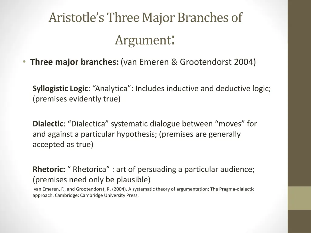 aristotle s three major branches of argument