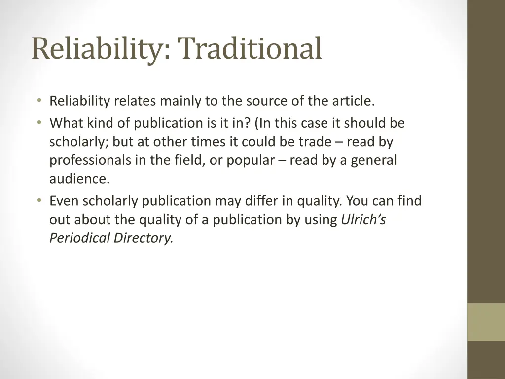reliability traditional