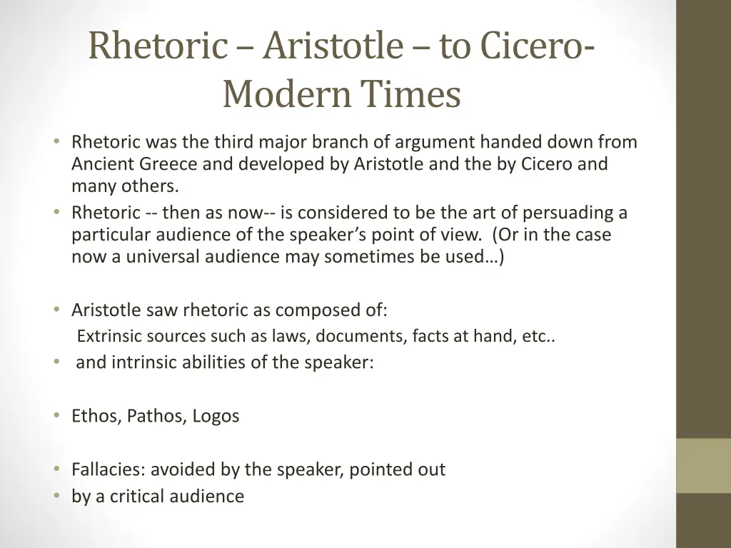 rhetoric aristotle to cicero modern times