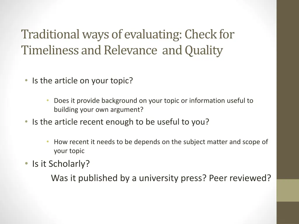 traditional ways of evaluating check
