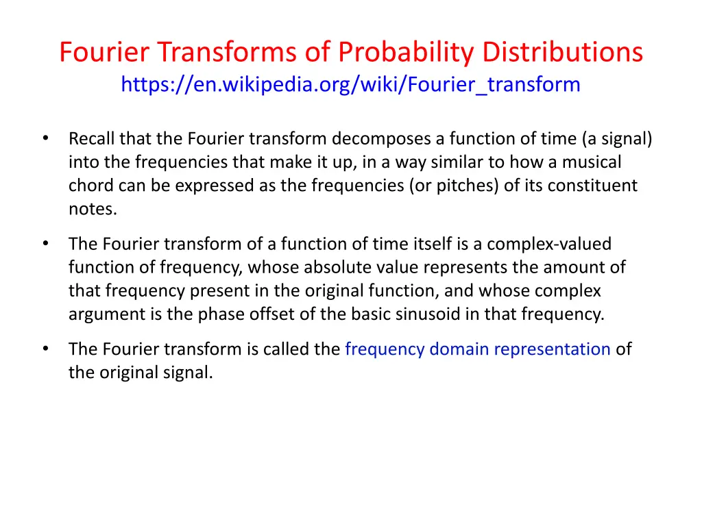 fourier transforms of probability distributions