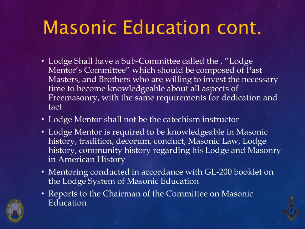 masonic education cont