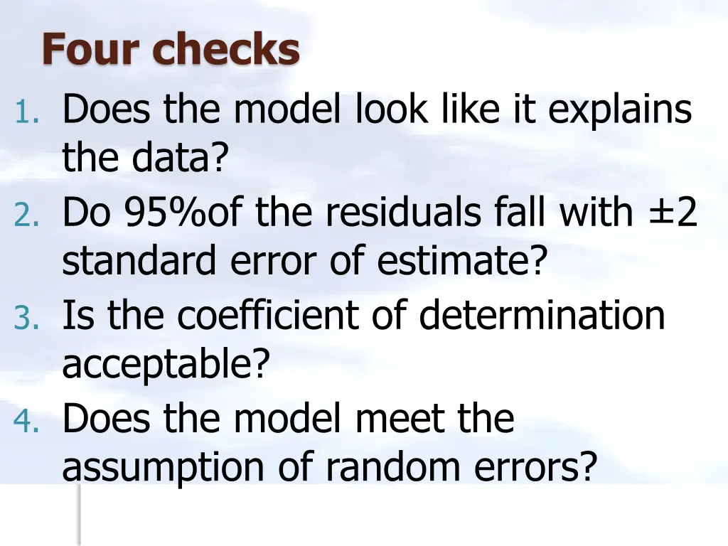 four checks 1 does the model look like