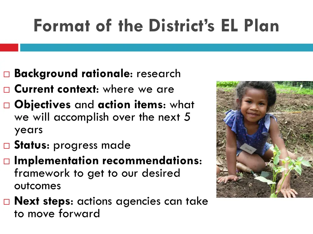 format of the district s el plan