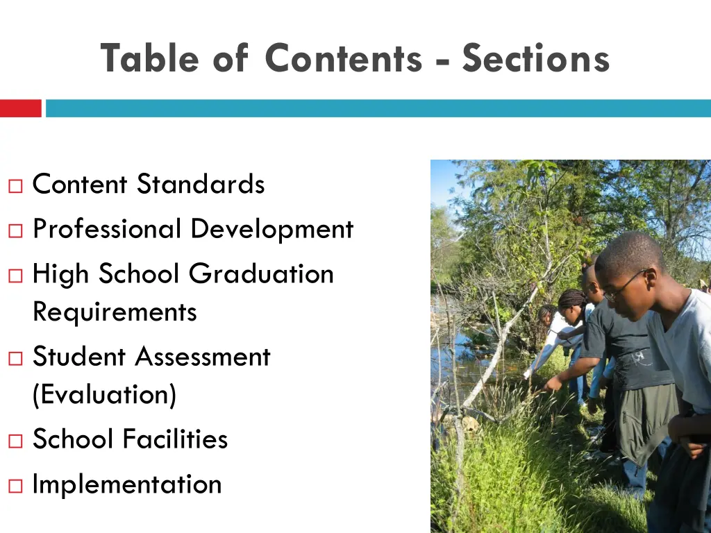 table of contents sections