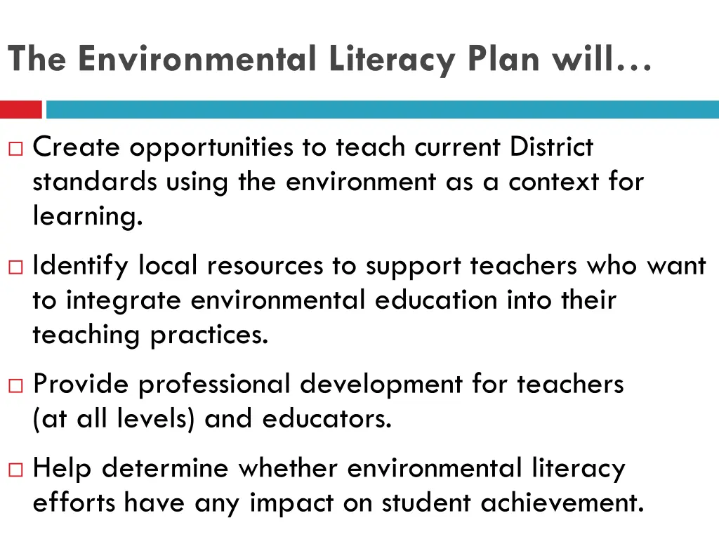 the environmental literacy plan will