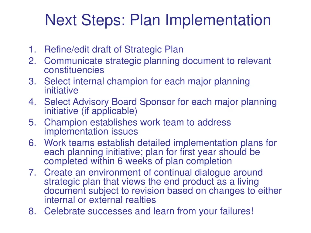 next steps plan implementation