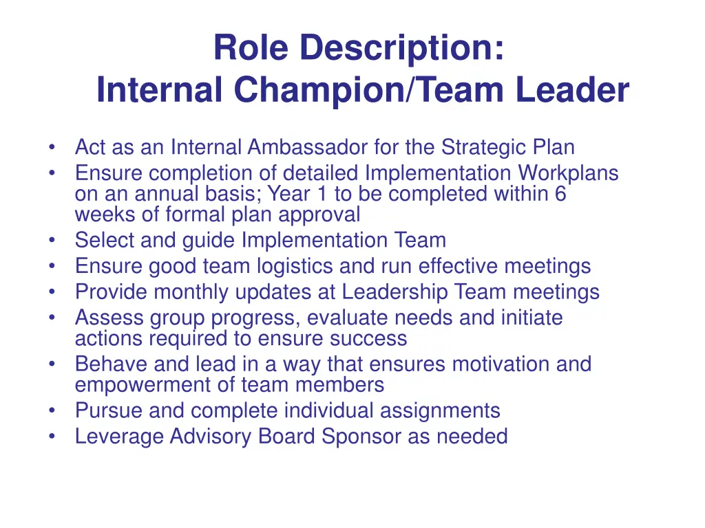role description internal champion team leader