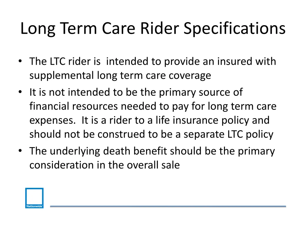 long term care rider specifications
