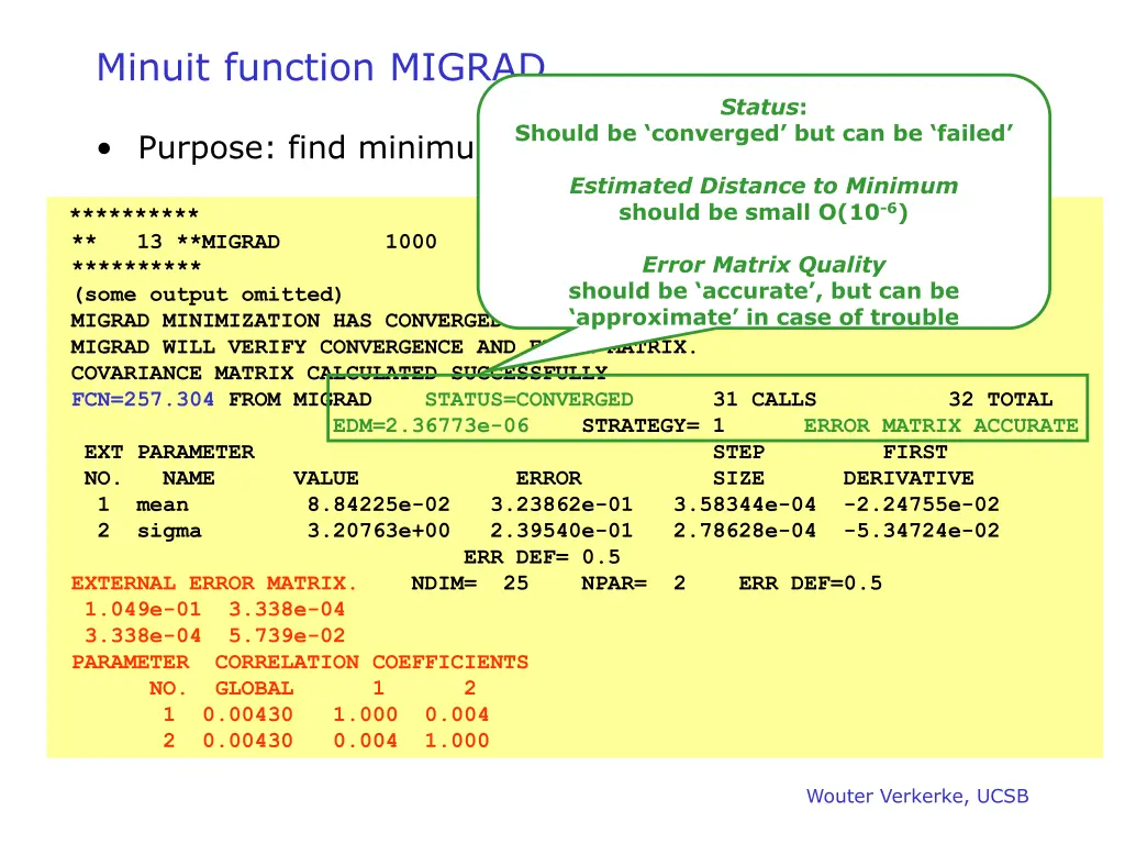 minuit function migrad 2