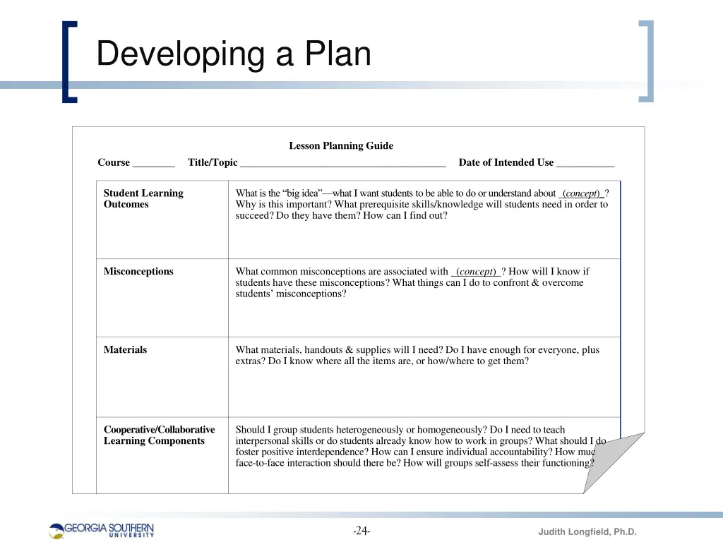 developing a plan