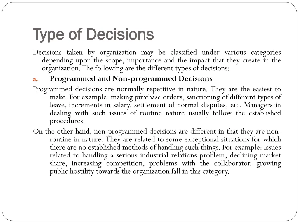 type of decisions type of decisions