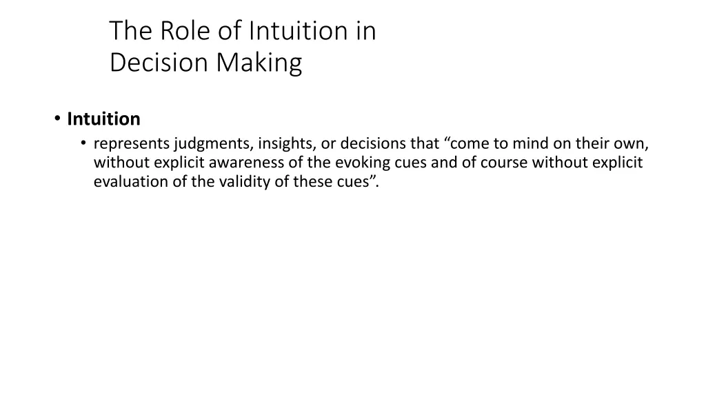 the role of intuition in decision making