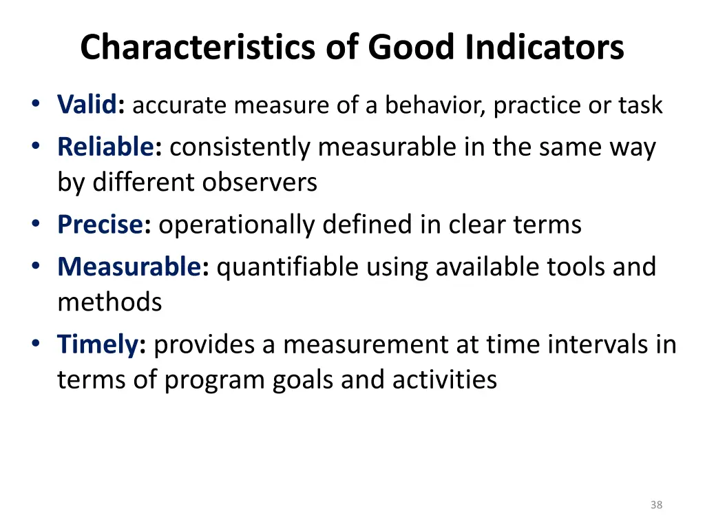 characteristics of good indicators