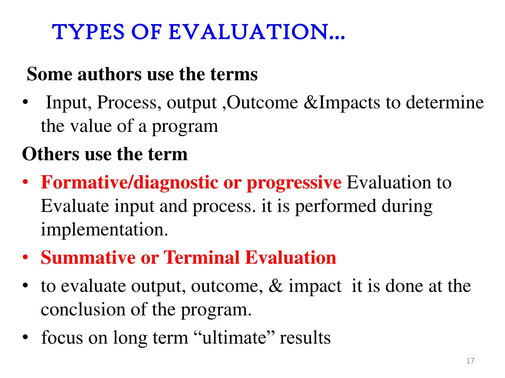 types of evaluation types of evaluation 1