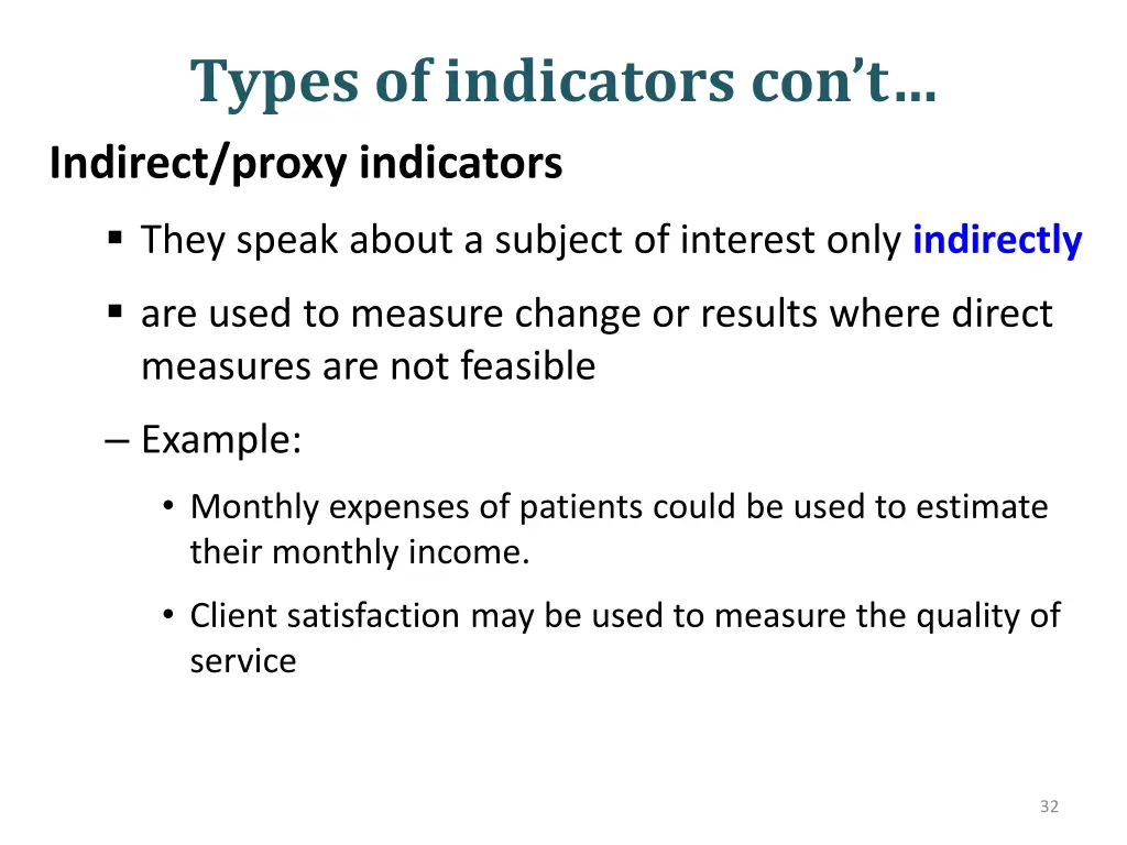 types of indicators con t 2