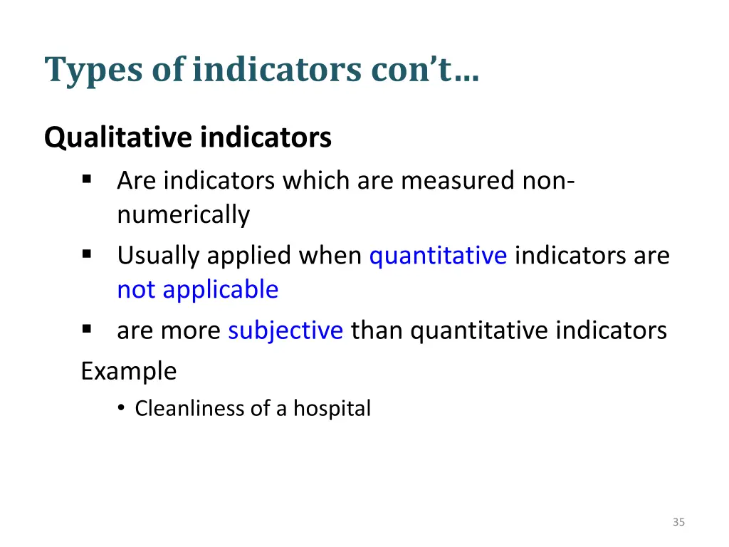 types of indicators con t 5