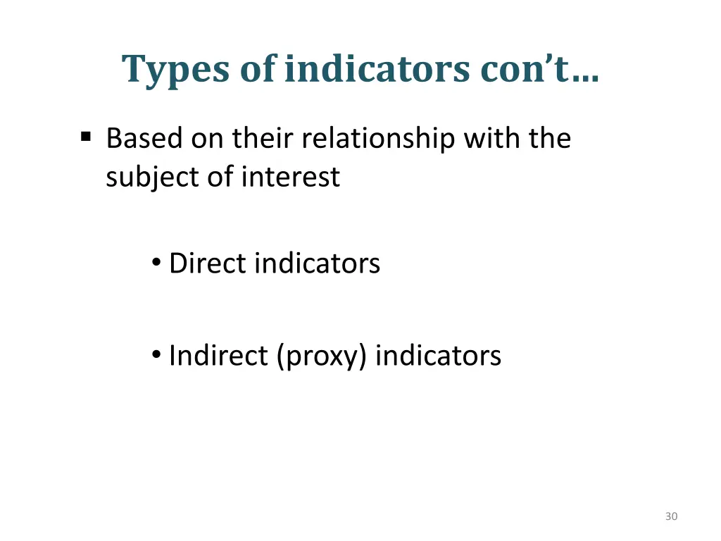 types of indicators con t