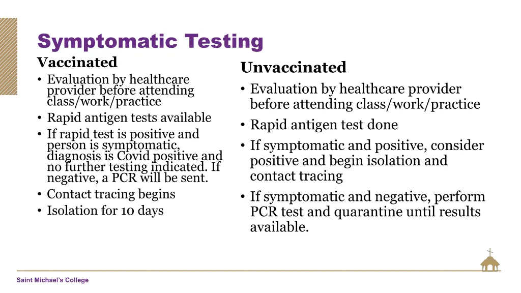 symptomatic testing vaccinated evaluation